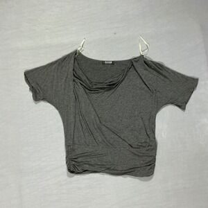 G.U.S.B Collection Charcoal Gray Cowl Neck Ruched Wrap Front Short Sleeve Top